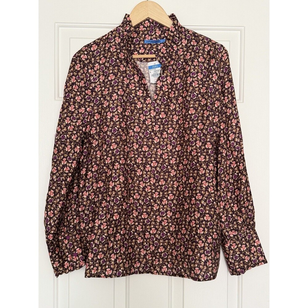 J McLaughlin Cecelia Blouse Purple Floral Market NWT Size Large Viscose/Silk